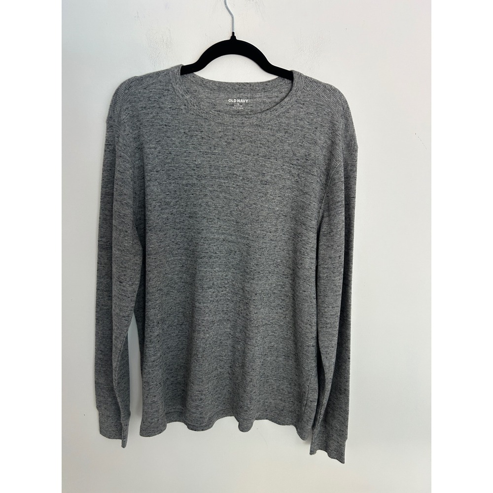 Old Navy Mens XL Gray Waffle Knit Thermal Long Sleeve Built-In Flex Crewneck